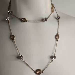 Stella & Dot Pave Long Station Goldtone Rhinestone and Crystal 38" Necklace